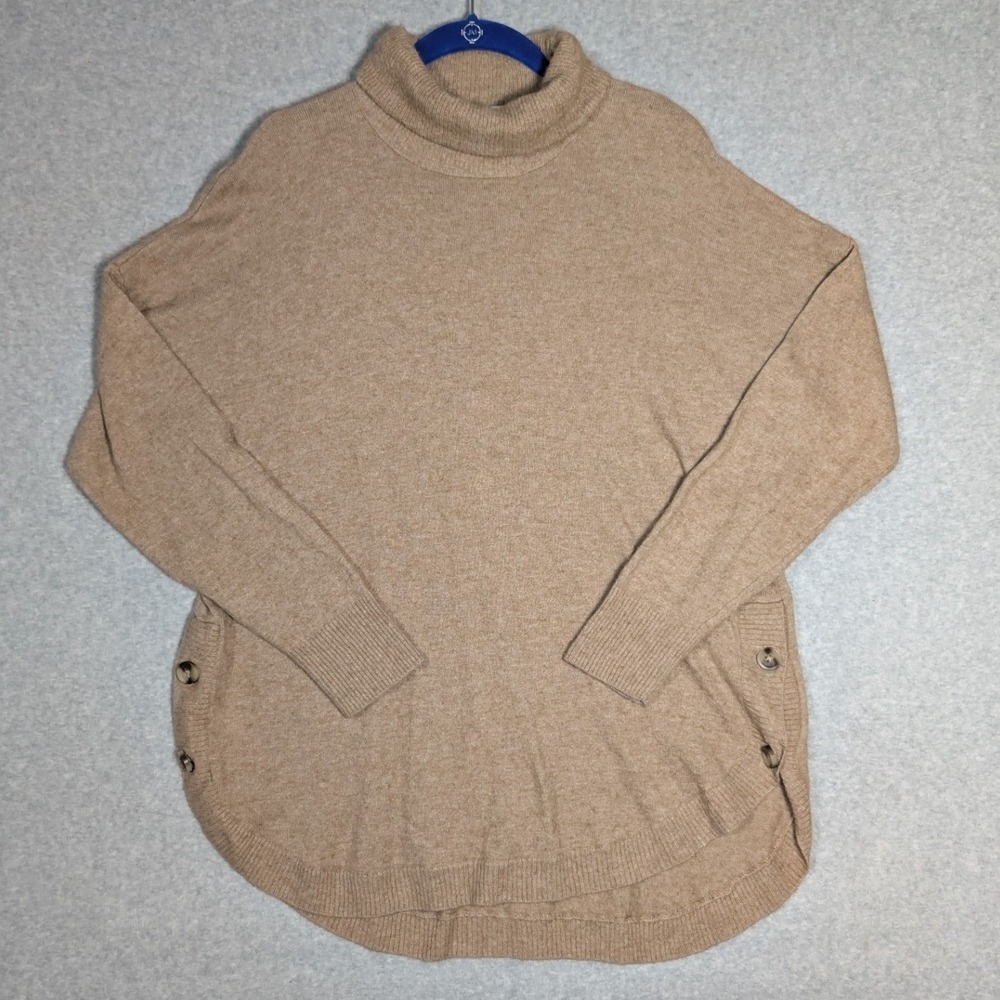 Madewell Turtleneck Sweater Womens XL Tan Side Button Minimalist Cozy Earthy